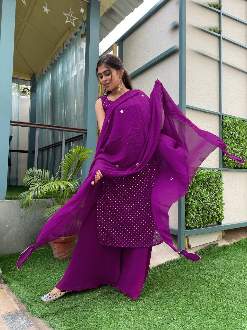 Purple palazzo suit best sale