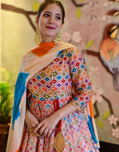 Load image into Gallery viewer, Digital Printed Cotton Silk Festive Wear Gown With Dupatta In Peach
