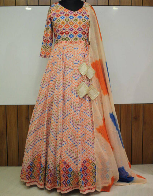 Load image into Gallery viewer, Digital Printed Cotton Silk Festive Wear Gown With Dupatta In Peach
