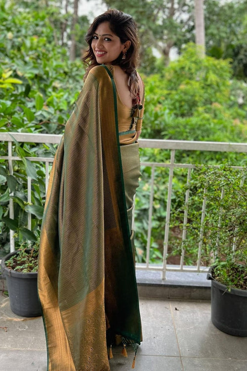 Jacquard Wedding Wear Soft Silk Designer Saree In Green