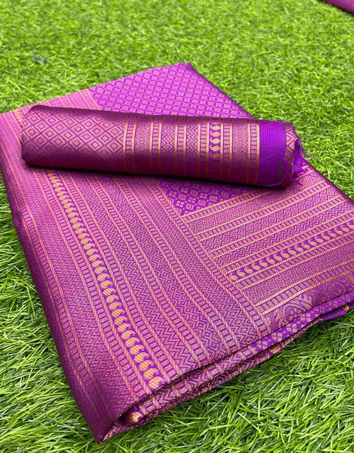 Load image into Gallery viewer, Purple Jacquard Weaving Reception Wear Soft Silk Designer Saree
