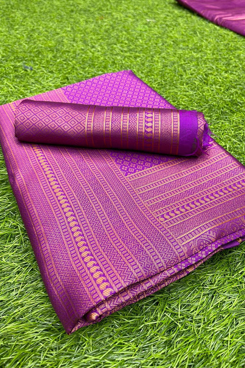 Purple Jacquard Weaving Reception Wear Soft Silk Designer Saree