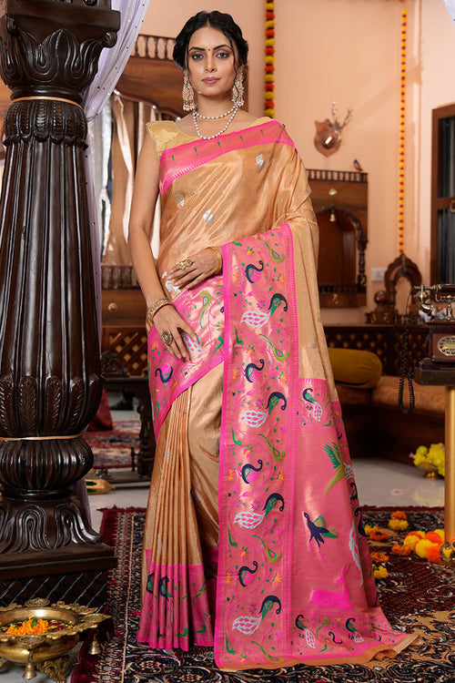 Jacquard Weaving Paithani Silk Festive Wear Saree In Light Pink