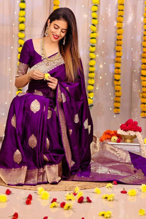 Jacquard Sangeet Wear Purple Soft Banarasi Silk Saree