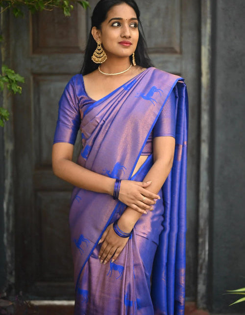 Load image into Gallery viewer, Festive Wear Jacquard Blue Soft Silk Saree
