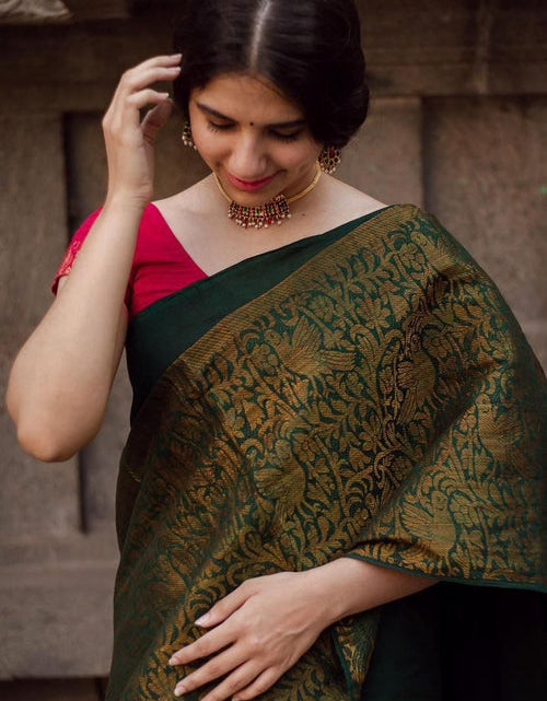 Dark Green Color Kanjivaram silk Saree, Kanchipuram Silk Saree, Designer  Party Wear Saree, Saree B… | Silk saree blouse designs, Soft silk sarees, Silk  saree blouse