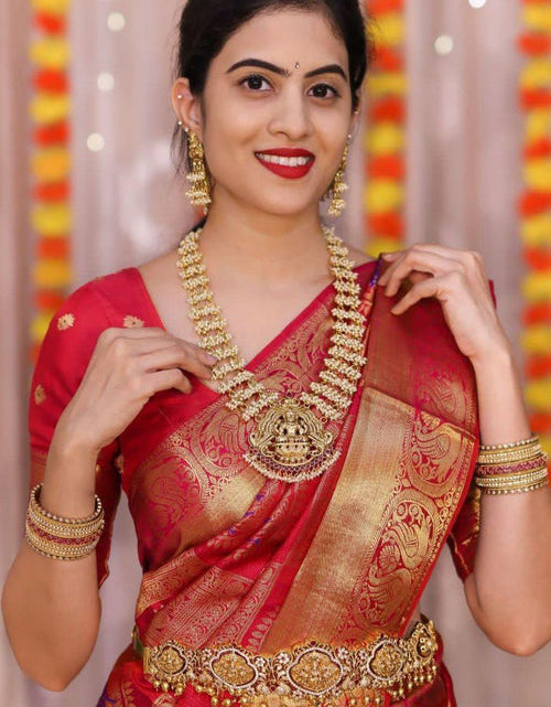 Load image into Gallery viewer, Soft Banarasi Silk Red Jacquard Wedding Wear Designer Saree
