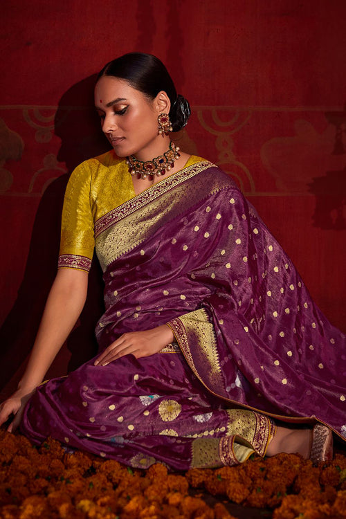 Party Wear Soft Khadi Silk Purple Jacquard Saree