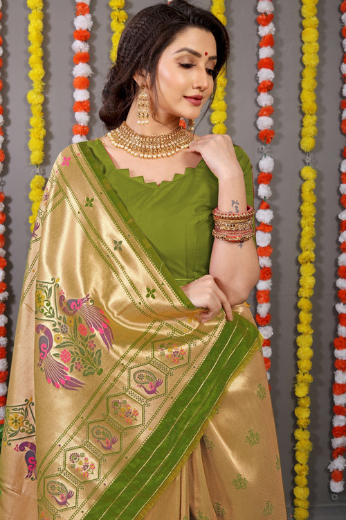 Neeva Baby Pink Paithani Silk Saree With Attached Blouse – Zariknyaa