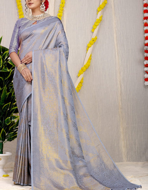 Load image into Gallery viewer, Grey Kanjivaram Silk Handloom Weaving Reception Wear Saree
