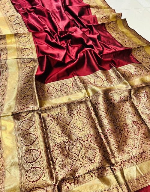 Load image into Gallery viewer, Maroon Soft Banarasi Silk Jacquard Festive Wear Saree
