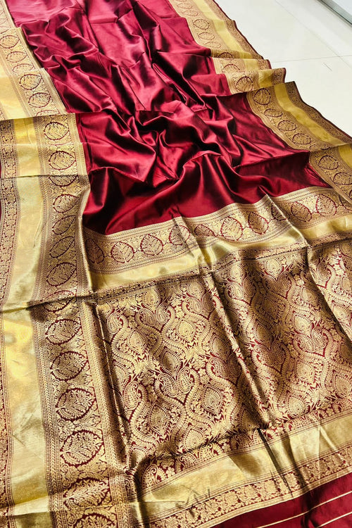 Maroon Soft Banarasi Silk Jacquard Festive Wear Saree