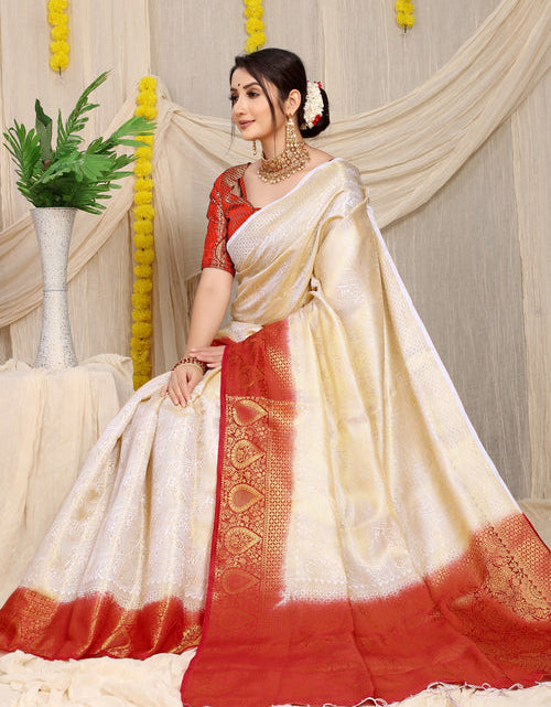 White Banarasi Silk Saree With Pink Pallu – RawaazFashion