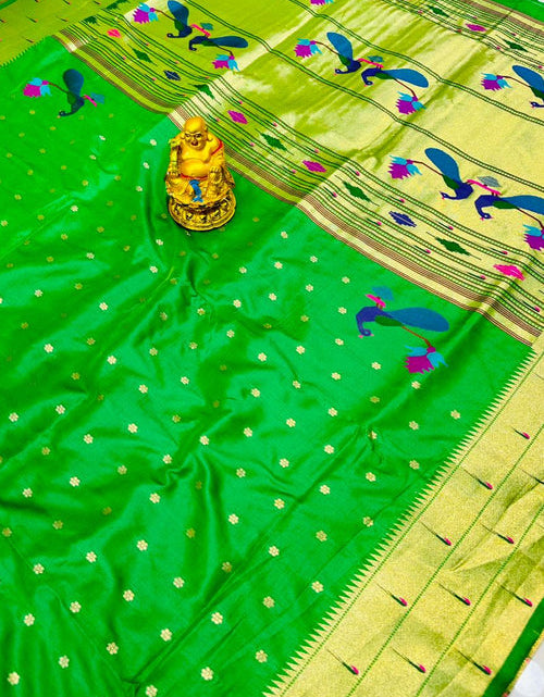 Load image into Gallery viewer, Green Jacquard Weaving Festive Wear Paithani Silk Saree
