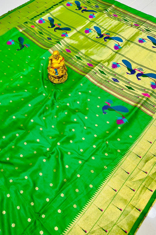 Green Jacquard Weaving Festive Wear Paithani Silk Saree