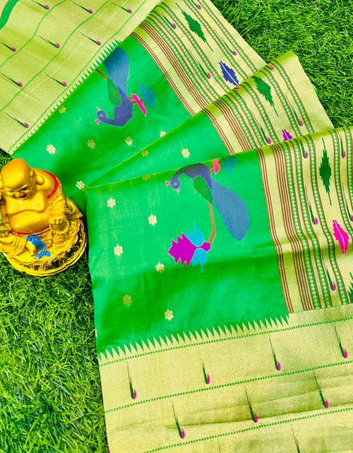 Load image into Gallery viewer, Green Jacquard Weaving Festive Wear Paithani Silk Saree
