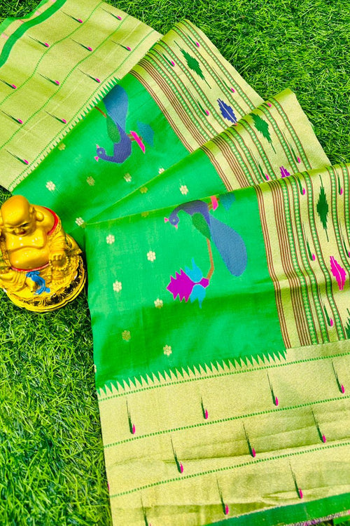 Green Jacquard Weaving Festive Wear Paithani Silk Saree