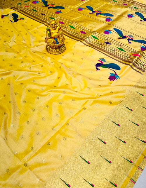 Load image into Gallery viewer, Jacquard Weaving Festive Wear Yellow Paithani Silk Saree
