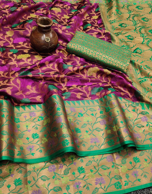 Load image into Gallery viewer, Organza Silk Wedding Wear Jacquard Weaving Saree In Purple
