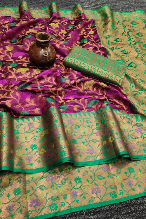 Organza Silk Wedding Wear Jacquard Weaving Saree In Purple