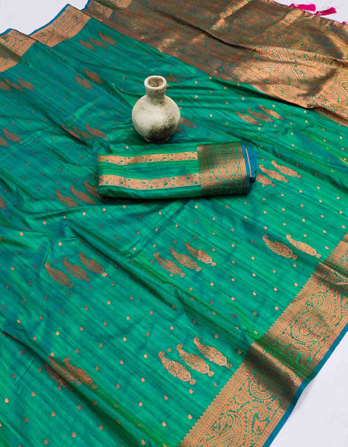 Load image into Gallery viewer, Jacquard Sangeet Wear Soft Banarasi Silk Saree In Teal
