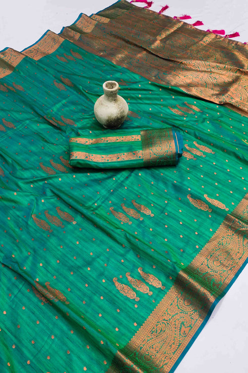 Jacquard Sangeet Wear Soft Banarasi Silk Saree In Teal