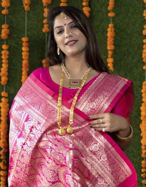 Load image into Gallery viewer, Banarasi Silk Dark Pink Zari Weaving Sangeet Wear Saree
