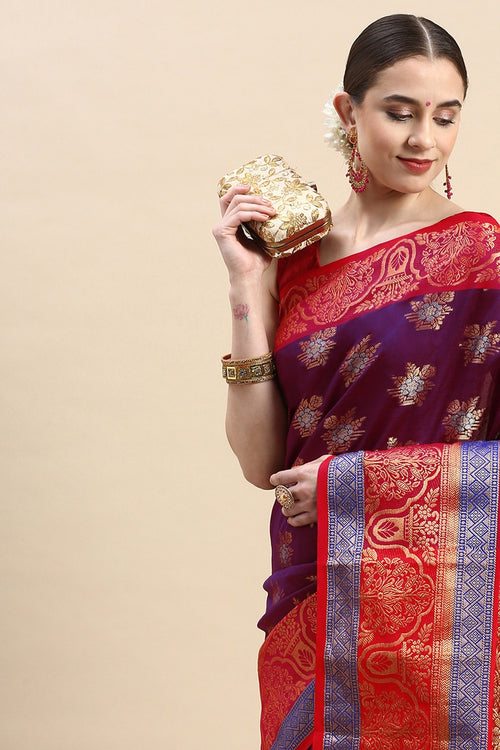 Zari Weaving Kanjivaram Silk Sangeet Wear Saree In Purple