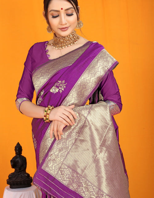 Load image into Gallery viewer, Purple Kanjivaram Silk Festive Wear Zari Weaving Saree
