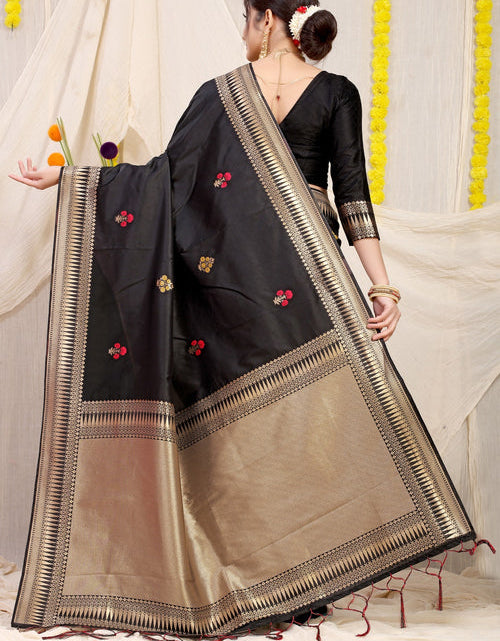 Load image into Gallery viewer, Banarasi Silk Jacquard Weaving Party Wear Saree In Black
