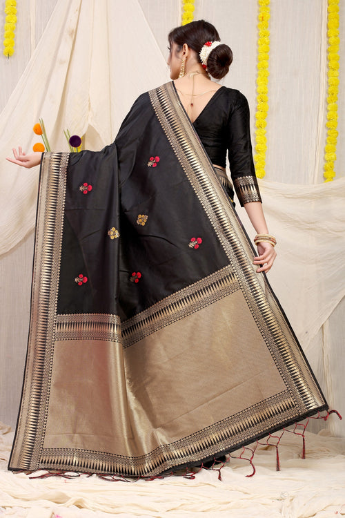 Banarasi Silk Jacquard Weaving Party Wear Saree In Black