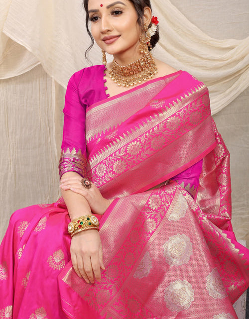 Load image into Gallery viewer, Zari Weaving Kanjivaram Silk Wedding Wear Saree In Pink
