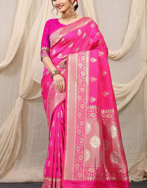 Load image into Gallery viewer, Zari Weaving Kanjivaram Silk Wedding Wear Saree In Pink
