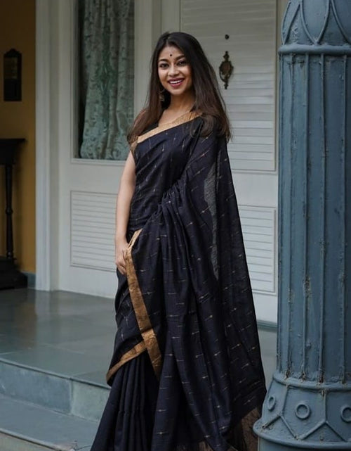 Load image into Gallery viewer, Black Soft Cotton Silk Festive Wear Weaving Saree
