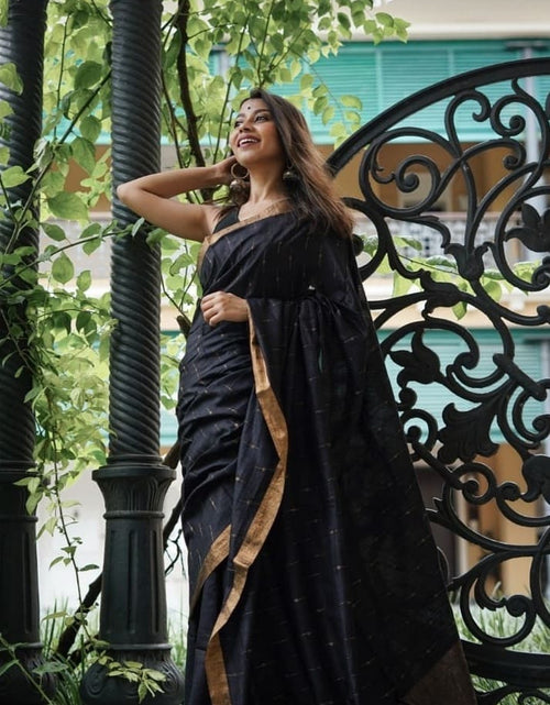 Load image into Gallery viewer, Black Soft Cotton Silk Festive Wear Weaving Saree
