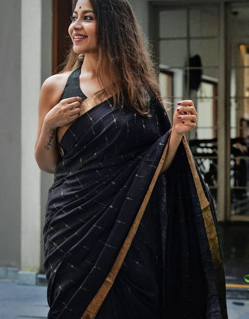 Load image into Gallery viewer, Black Soft Cotton Silk Festive Wear Weaving Saree
