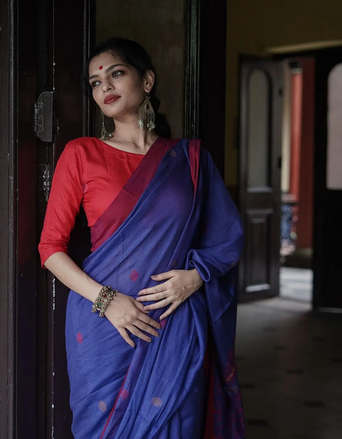 Load image into Gallery viewer, Festive Wear Blue Soft Cotton Silk Weaving Saree
