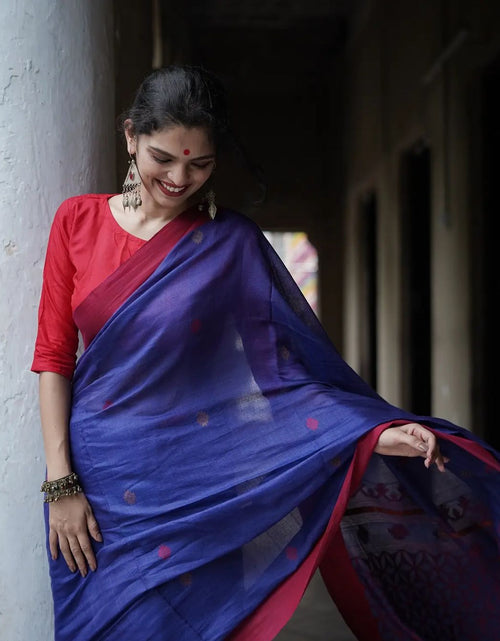 Load image into Gallery viewer, Festive Wear Blue Soft Cotton Silk Weaving Saree
