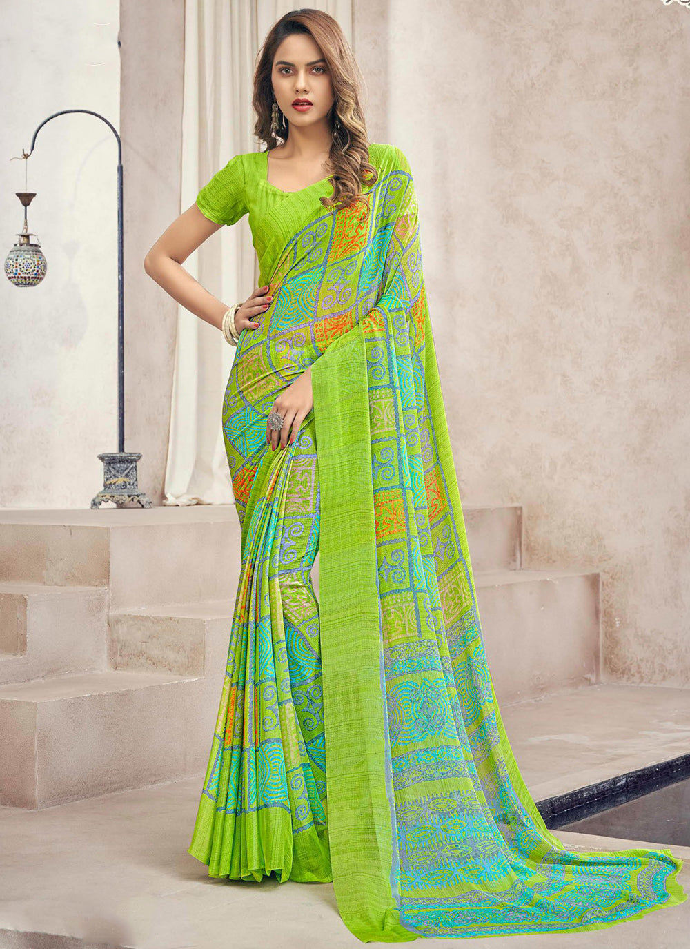 Casual Wear Shemrock Green Rainbow Print Chiffon Saree, With Blouse Piece  at Rs 520 in Surat