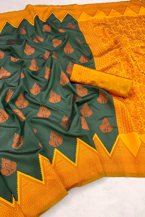 Festive Wear Jacquard Green Soft Banarasi Silk Saree